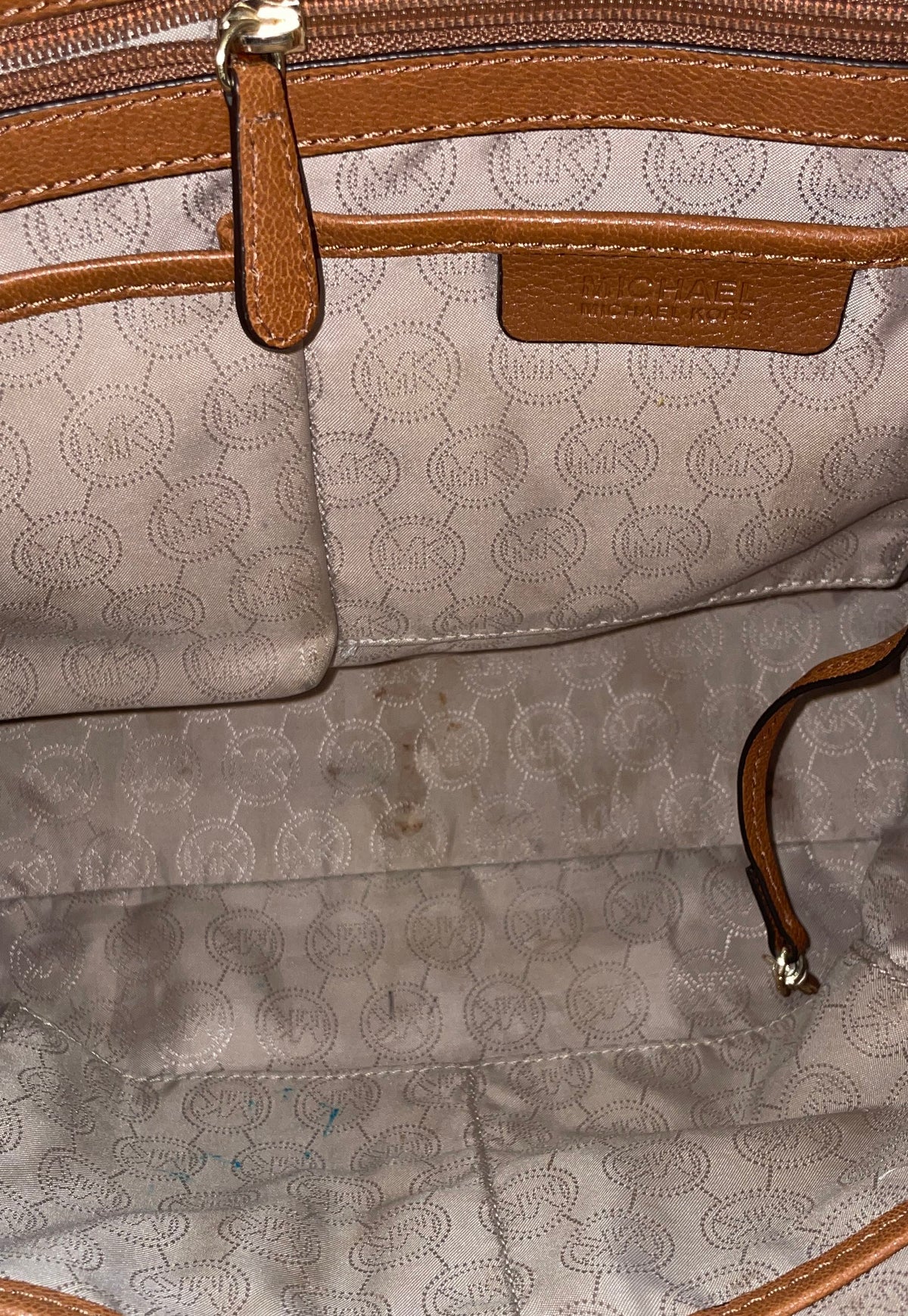 Michael Kors Brown Pebbled Leather Hamilton Lock Satchel Bag Gold Tone