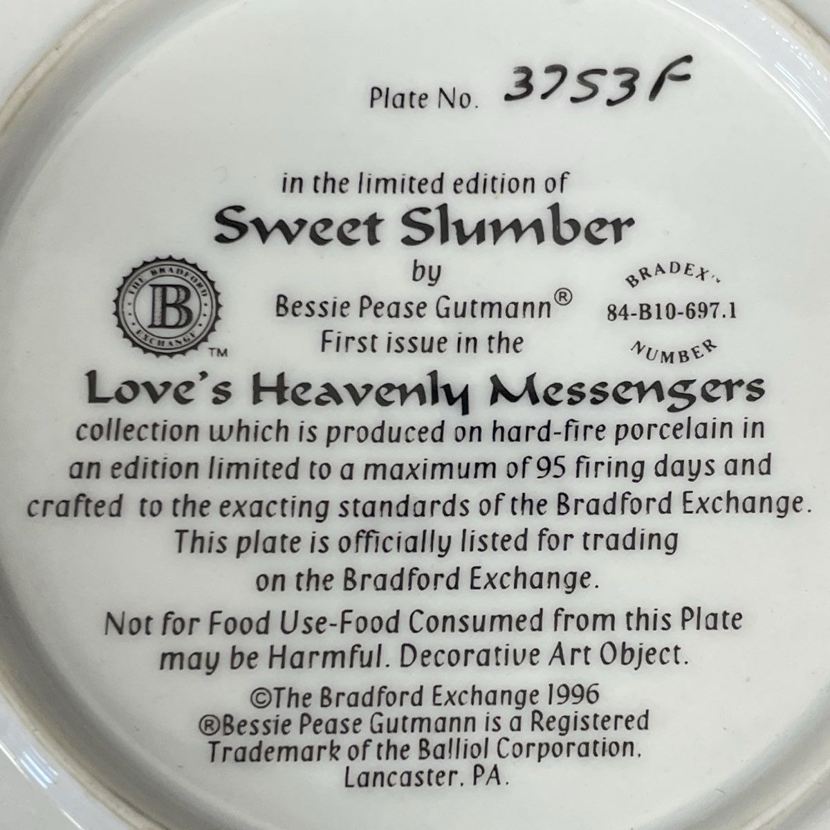 Bradford Exchange Sweet Slumber Plate Bessie Pease Gutmann 1st Issue 1996
