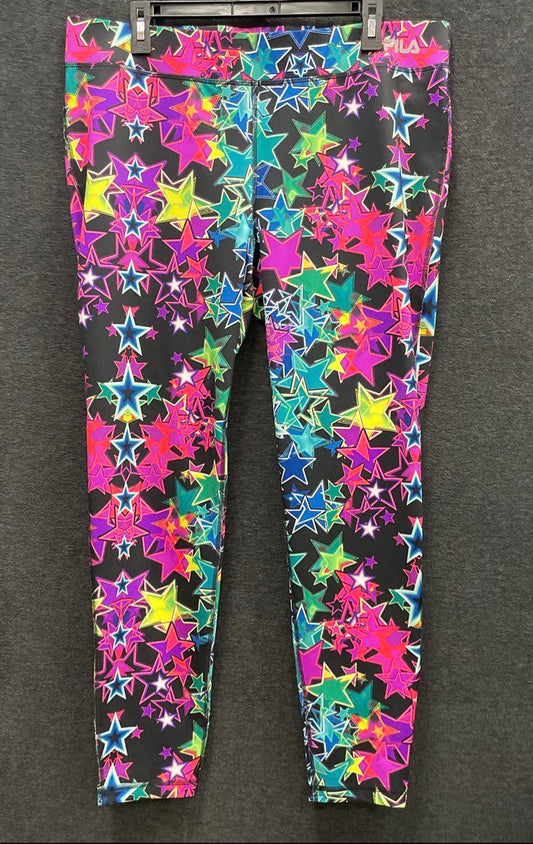 Fila Sport Women's Running Leggings Athletic Tights Black Neon Star Print Sz XL
