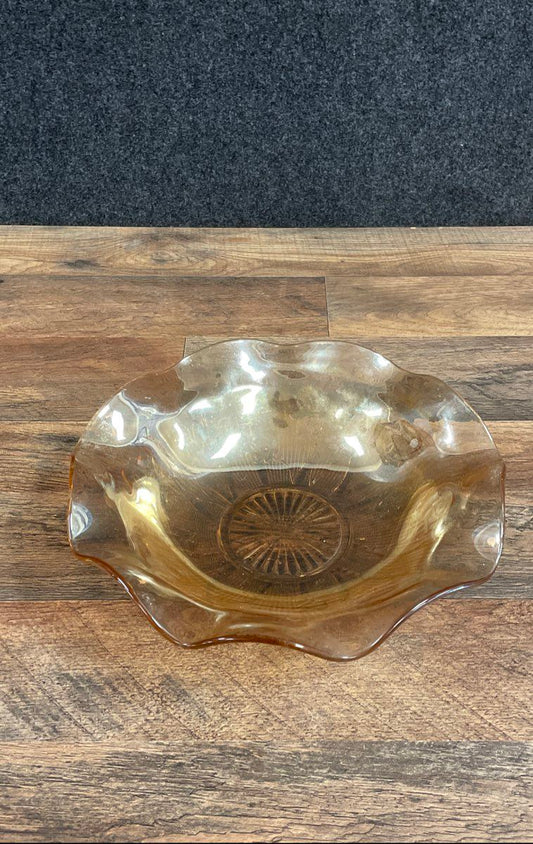 Vintage Jeanette Marigold Iris & Herringbone Carnival Glass Dish