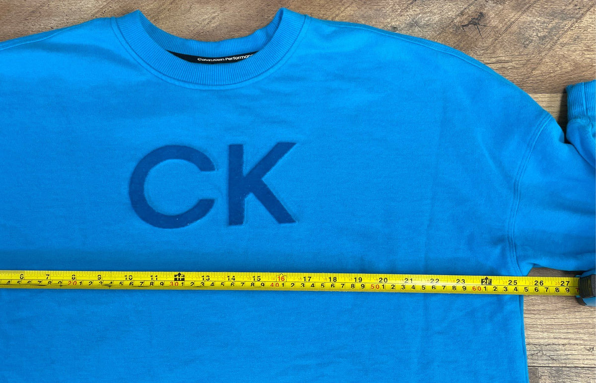 Calvin Klein Performance Women's Blue Cropped Pullover Textured Logo Sweatshirt