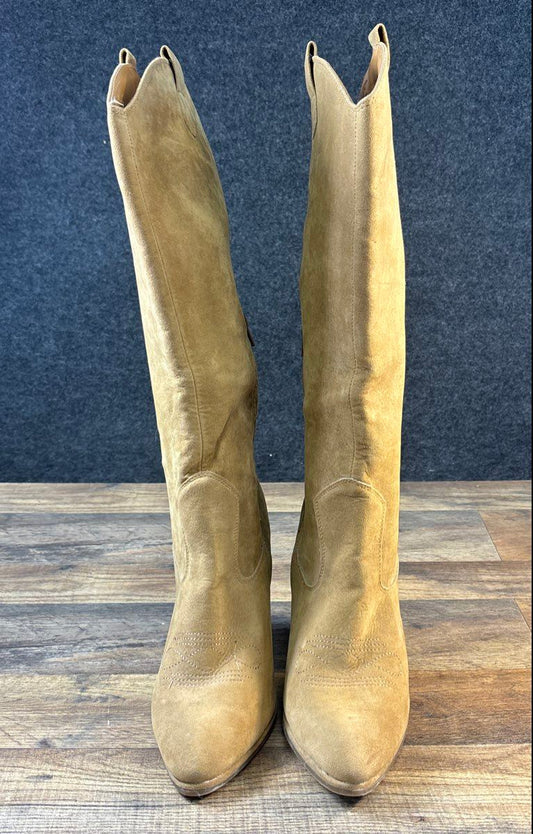 JustFab Maybelle Western Tan Faux Suede Knee High Boots Women's Size 11