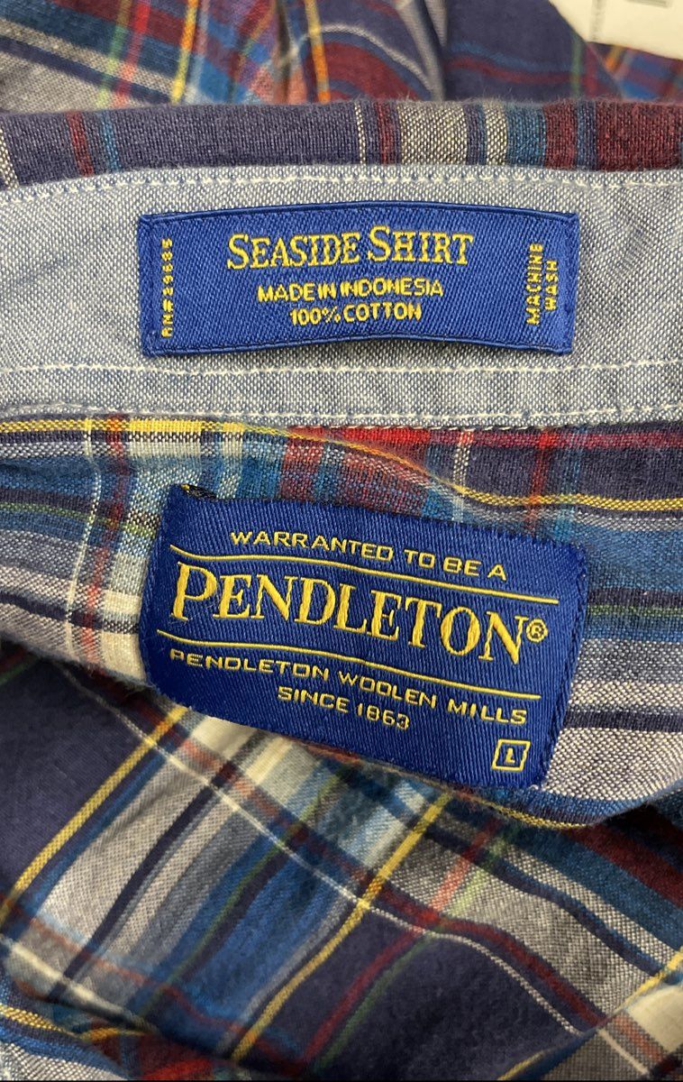 Pendleton Men's Seaside Shirt Blue Red Plaid Short Sleeve Button Down Size L