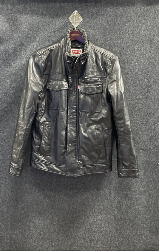 Levi's Men's Faux Leather Sherpa Lined Trucker Jacket Black Size S