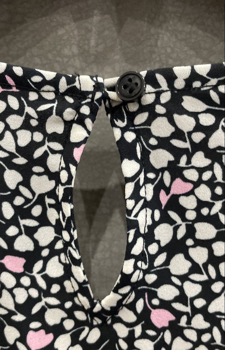 Talbots Petites Women's Black White Pink Floral Ruffle 3/4 Sleeve Blouse Sz LP