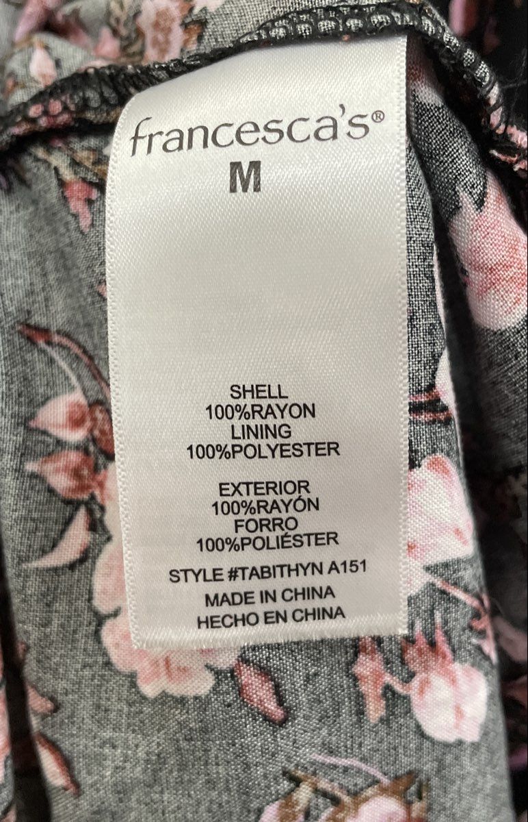 Mi Ami Francesca's Women's Black Pink Floral Tabithyn Midi Dress Long Sleeve M