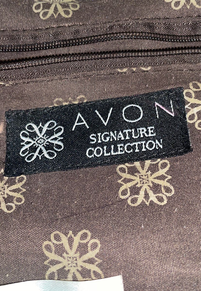 Avon Brown Monogram Signature Collection Drawstring Tote Bag Gold Hardware