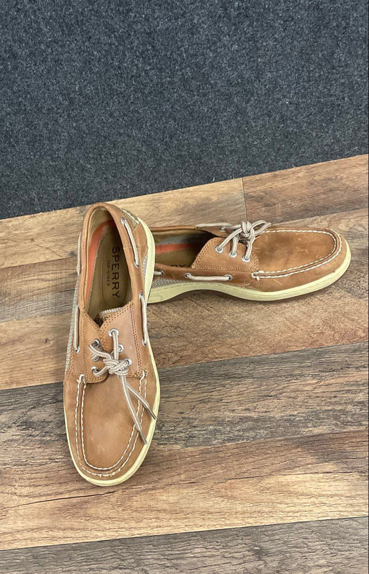 Sperry Billfish Tan Leather Mesh 3-Eye Boat Shoes Men's Size 10 M