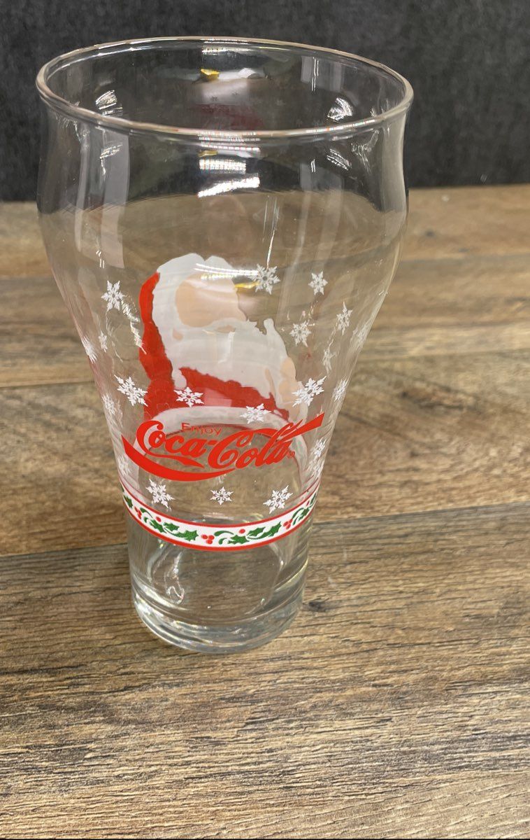 Vintage Coca-Cola Christmas Santa & Pine Cone Collectible Glasses Lot of 2