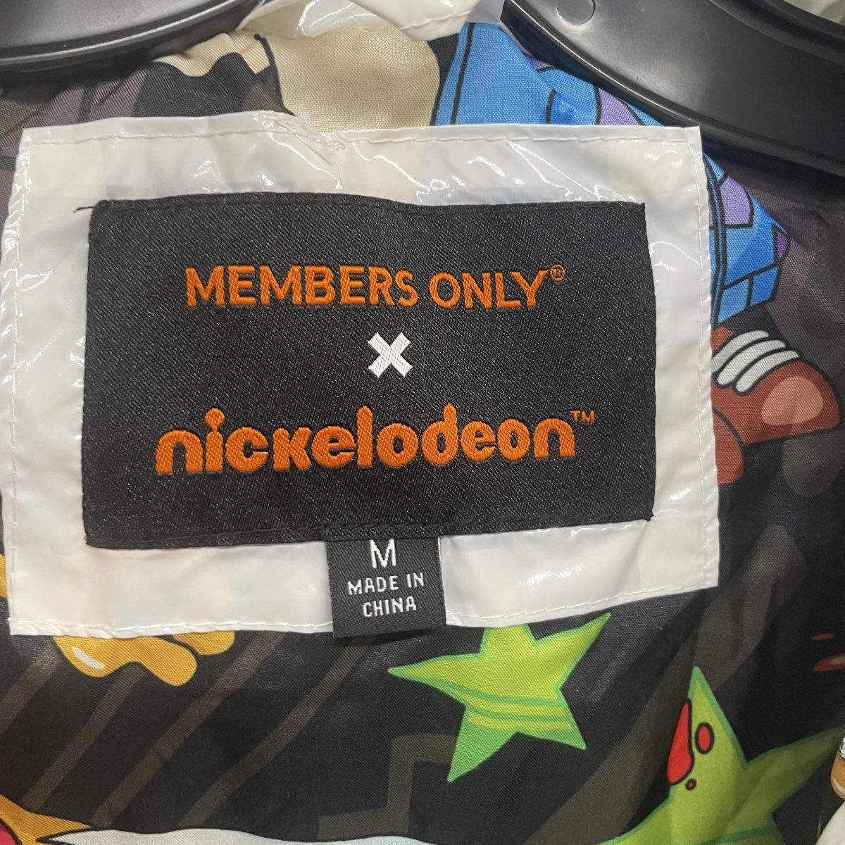 Members Only x Nickelodeon Men's White High Shine Puffer Jacket Hooded Sz M