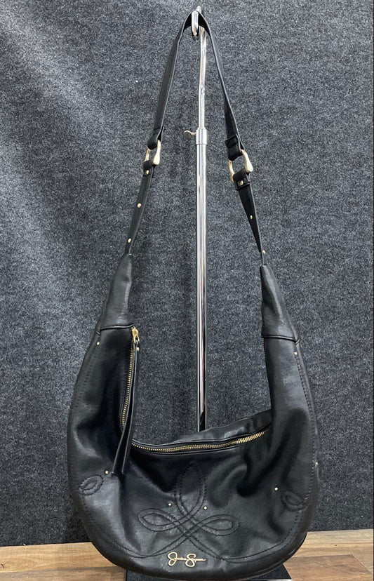 Jessica Simpson Black Leather Hobo Bag Gold Studded Large Shoulder Purse