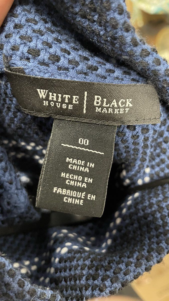 White House Black Market Women's Mock Neck Sweater Dress Blue Striped Knit Sz 00