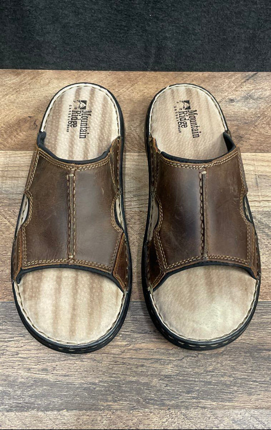 Mountain Ridge Jimmie Brown Leather Slide Sandals Casual Mens Size 11