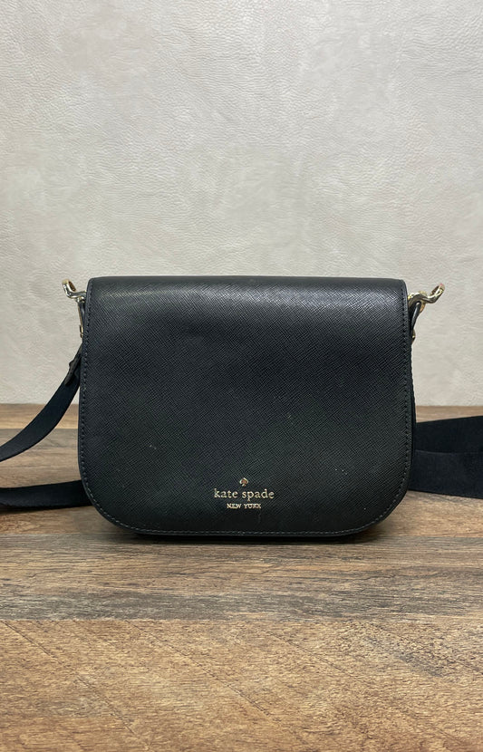 Kate Spade Black Saffiano Leather Flap Crossbody Bag Gold Hardware