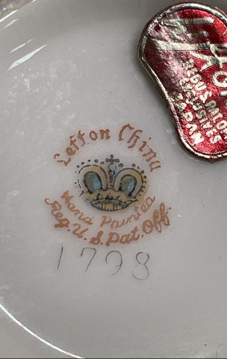 Vintage Lefton China 1798 Courting Couple Teacup & Saucer Set Pink Lusterware