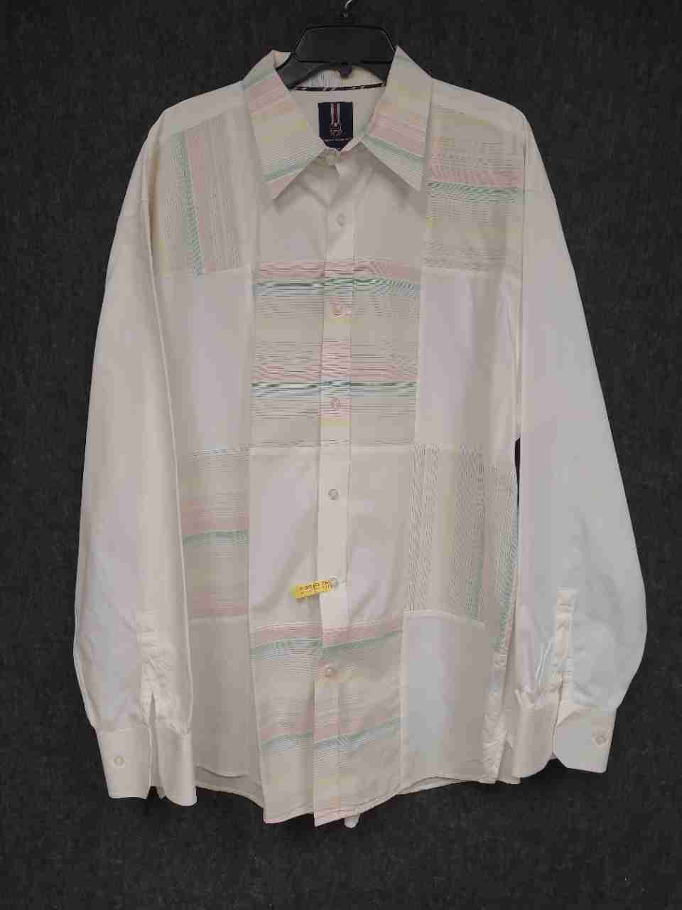 Vintage Y2K Phat Farm Men's White Patchwork Textured Stripe Shirt Sz XXL