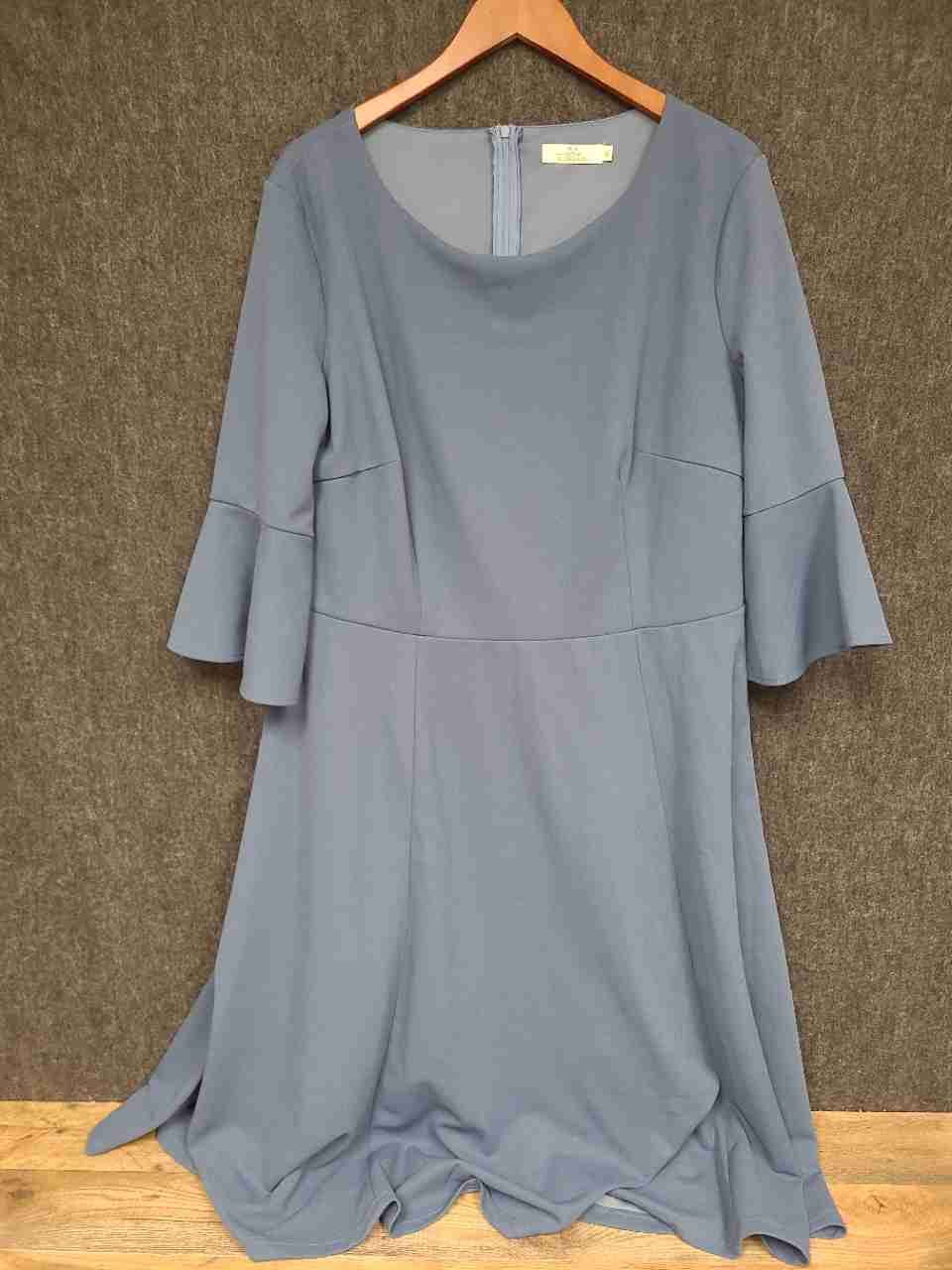 Homrain Women's Blue Bell Sleeve Ruffle A-Line Stretch Dress Sz 3XL