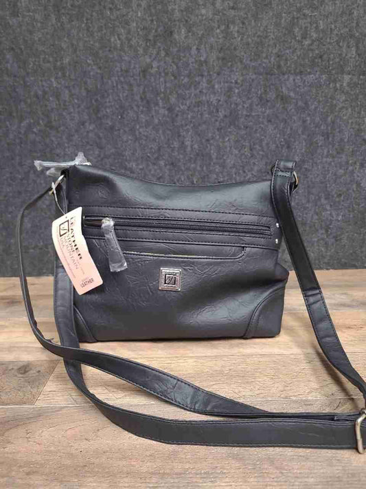 Stone Mountain Black Bonded Leather Irene Hobo Crossbody Bag NWT