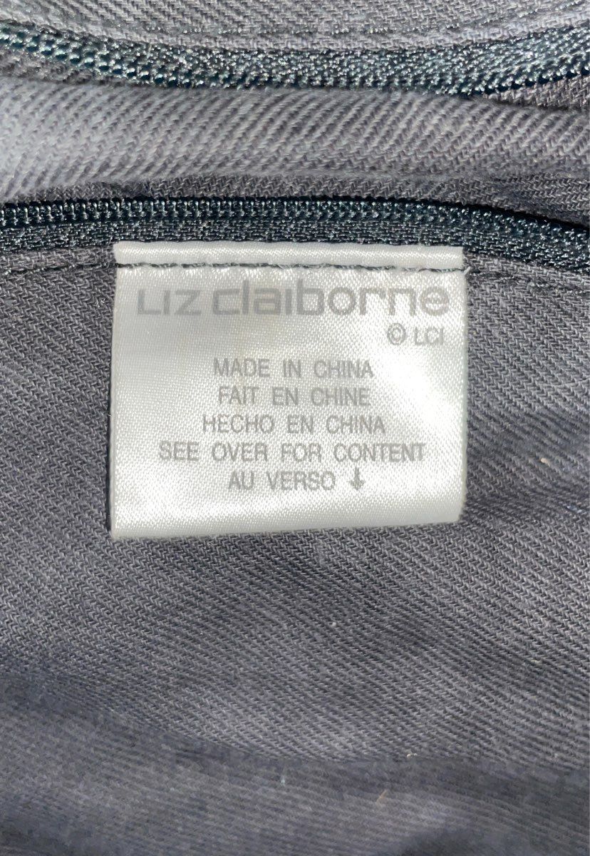 Liz Claiborne Black Microfiber Tote Shoulder Bag Silver Hardware Large