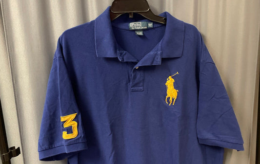Polo Ralph Lauren Men's Blue Big Pony #3 Patch Short Sleeve Polo Shirt Sz 2XLT