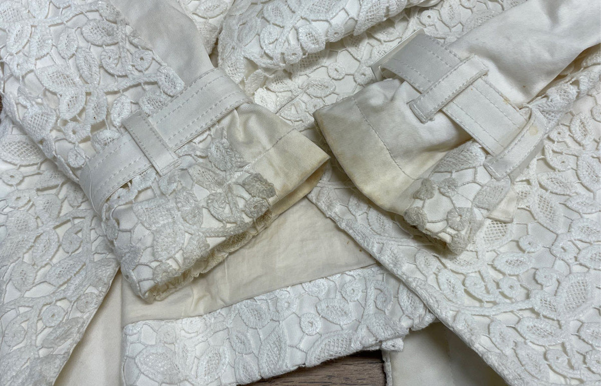 Catherine Malandrino Women's White Lace Overlay Double Breasted Trench Coat Sz 4