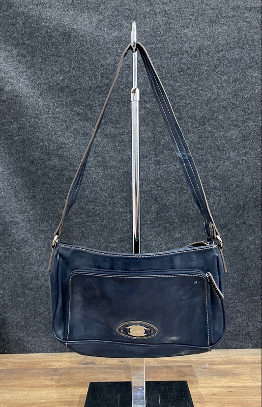 Vintage Villager Navy Blue Stitched Faux Leather Shoulder Bag