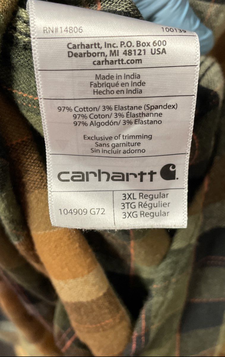 Carhartt Men's Brown Green Plaid Rugged Flex Relaxed Fit Flannel Shirt Sz 3XL