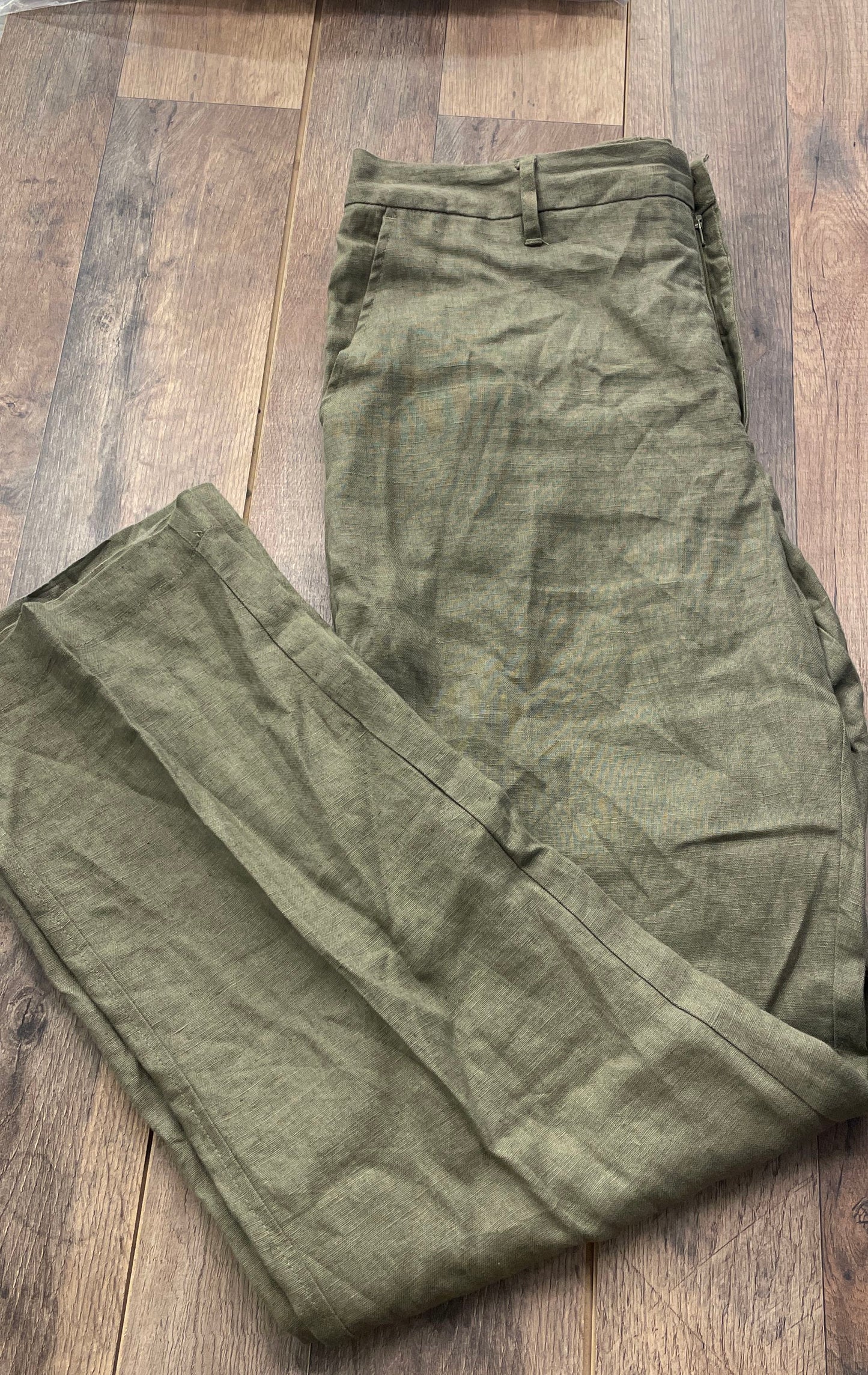 Oak + Fort Men's Linen Trousers Olive Green Tapered Leg Size 32