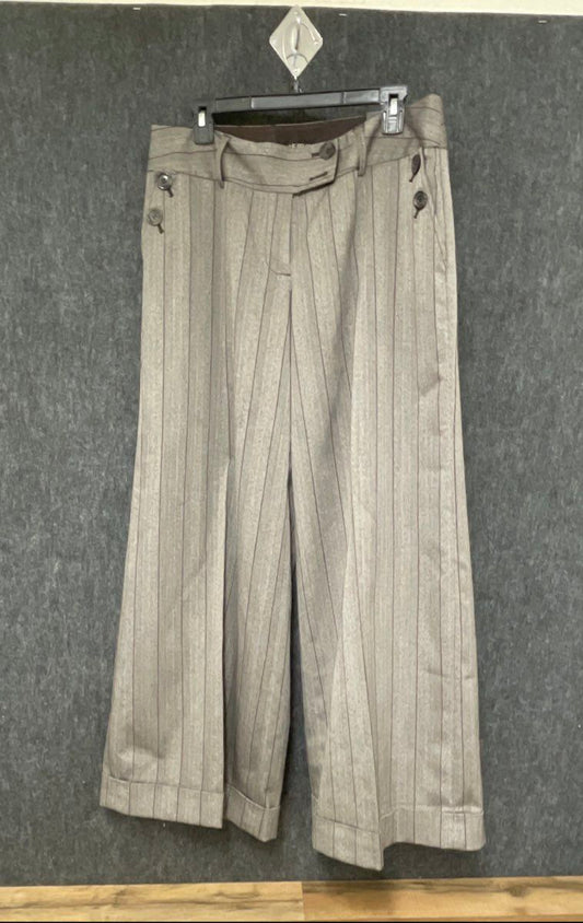 Lane Bryant Women's Beige Pinstripe Wide Leg Trousers Cuffed Hem Stretch Sz 14