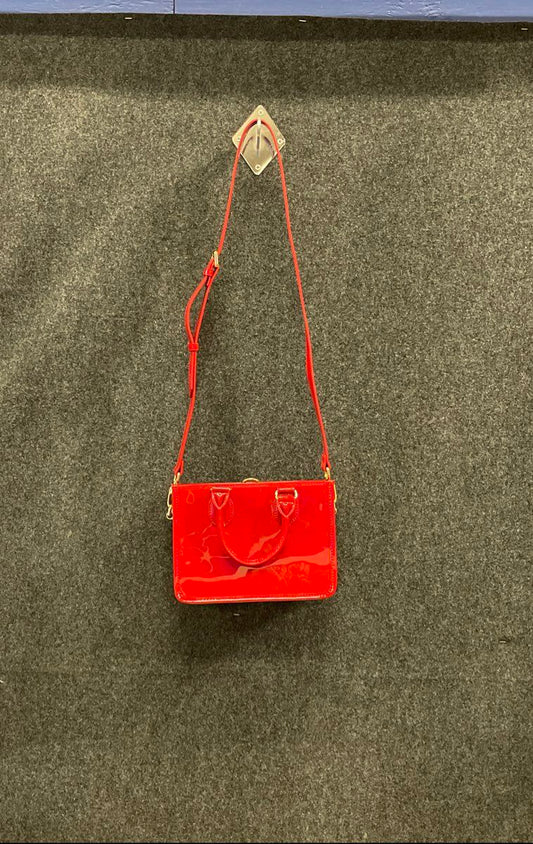 J.Crew Red Patent Leather Mini Satchel Crossbody Bag Gold Hardware