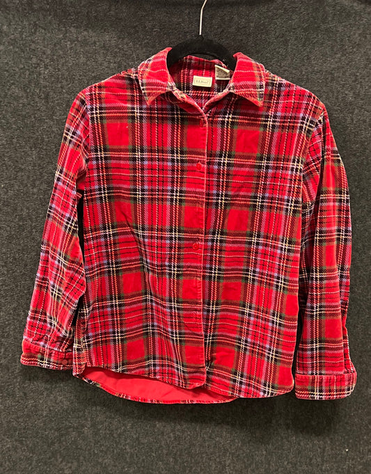 L.L. Bean Womens Red Plaid Cotton Corduroy Button Down Shirt Sz XS