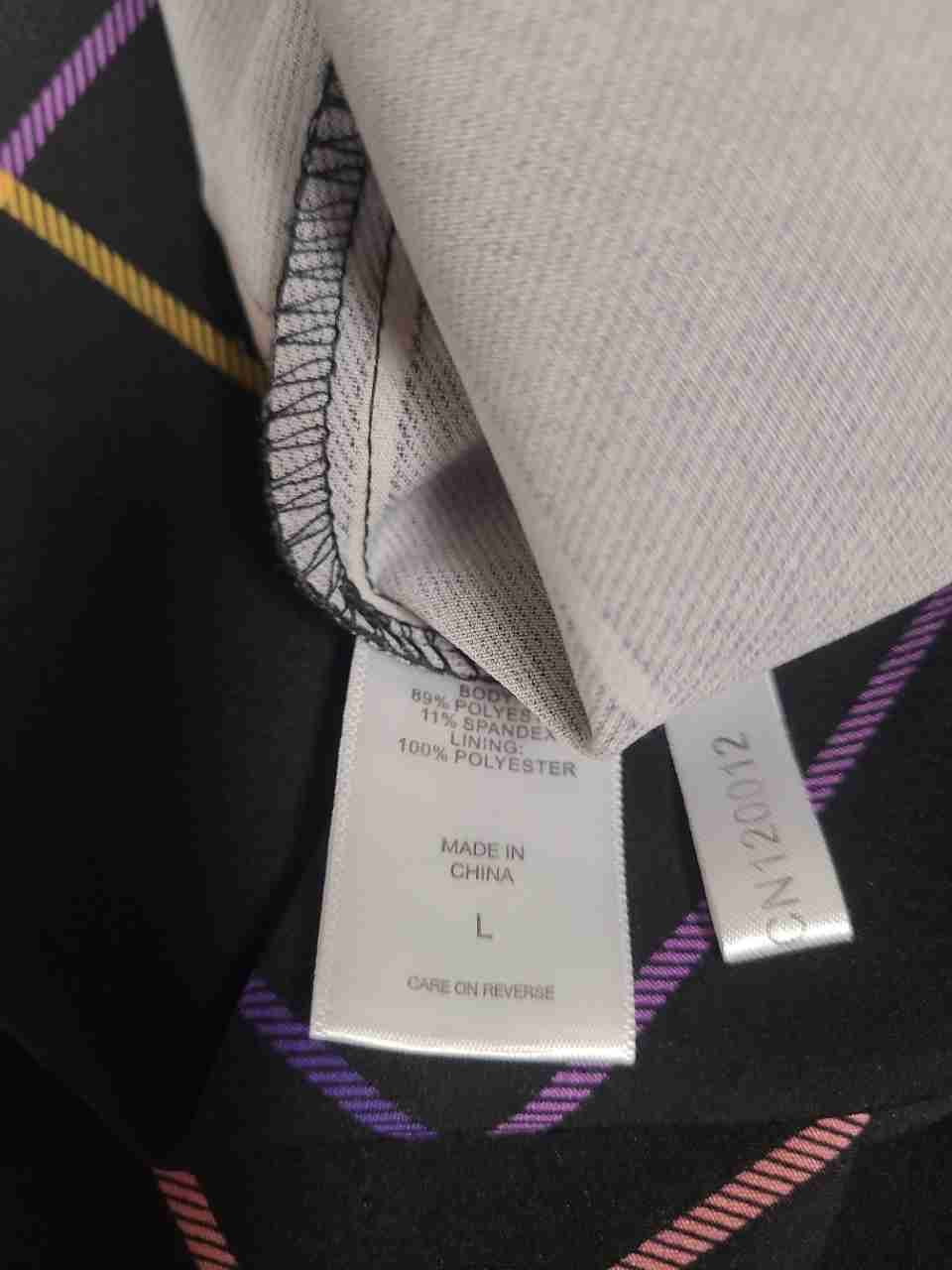 New York & Co Women's Black Multicolor Grid Plaid Puff Sleeve Jumpsuit Sz L