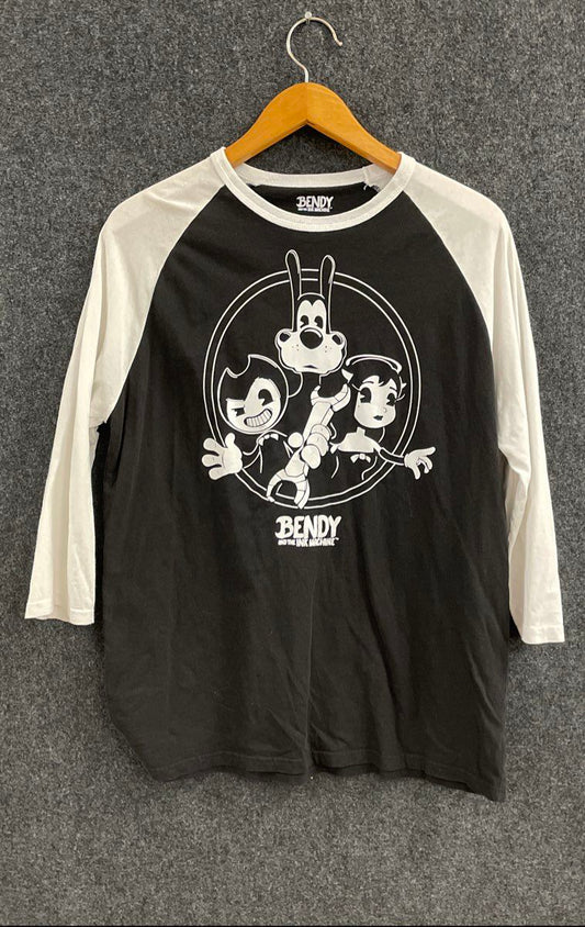 Bendy and the Ink Machine Men's Black White Raglan 3/4 Sleeve Graphic Shirt XL