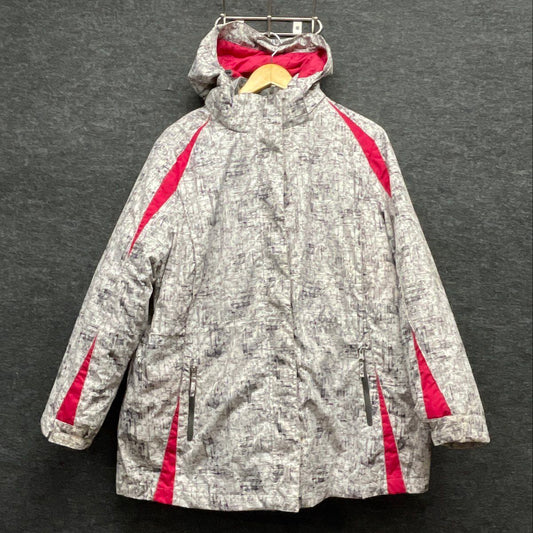 Below Zero Women's Ski Jacket Parka Gray Pink Hooded Fleece Lined Pattern Sz 1X