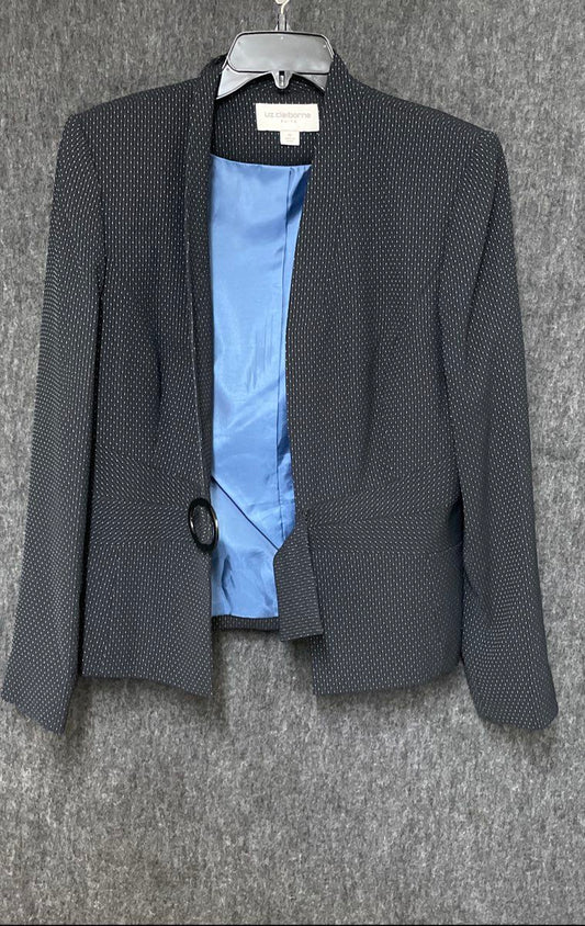 Liz Claiborne Suits Women's Navy Textured Open Front Blazer Jacket Sz 14