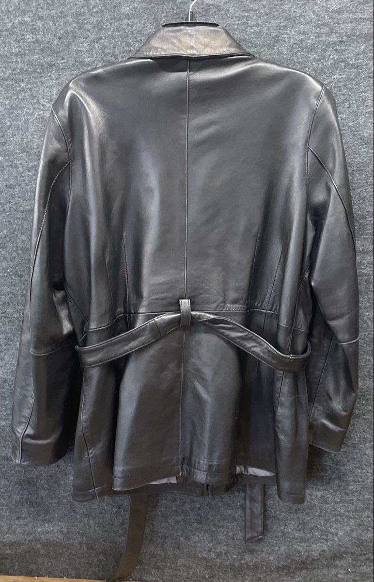 Vintage Y2K Izod Women's Black Leather Belted Full Zip Car Coat Jacket Sz XL