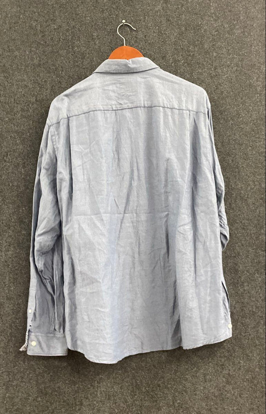 Ted Baker Men's Blue Herringbone Cotton Long Sleeve Button Up Shirt Sz XXL