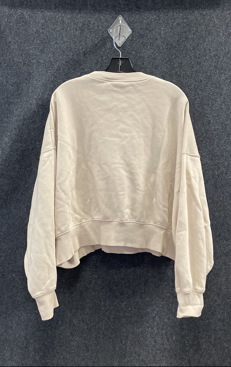 Nike Women's Beige Cropped Sweatshirt Brown Arch Logo Boxy Fleece Size M