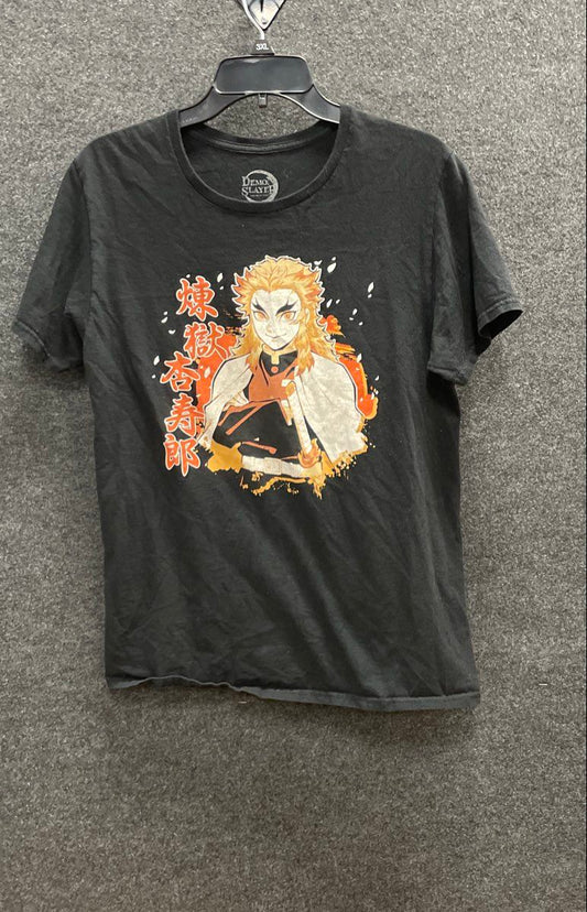 Demon Slayer Kyojuro Rengoku Flame Hashira Men's Black Graphic Anime T-Shirt M