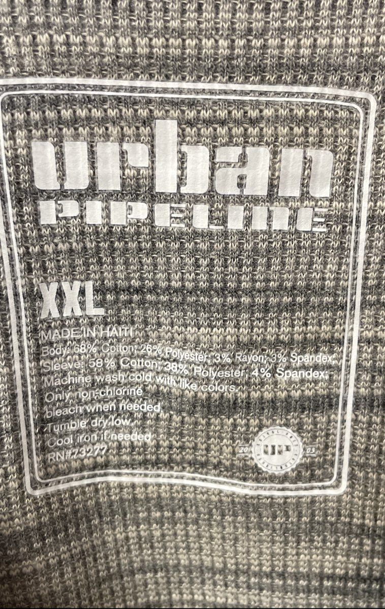 Urban Pipeline Men's Gray Black Raglan Thermal Crewneck Long Sleeve Tee XXL NWT