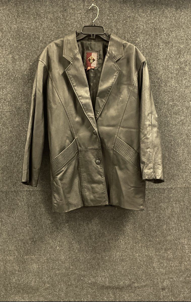 Vintage G III Black Leather Button Down Coat Men's Size Medium