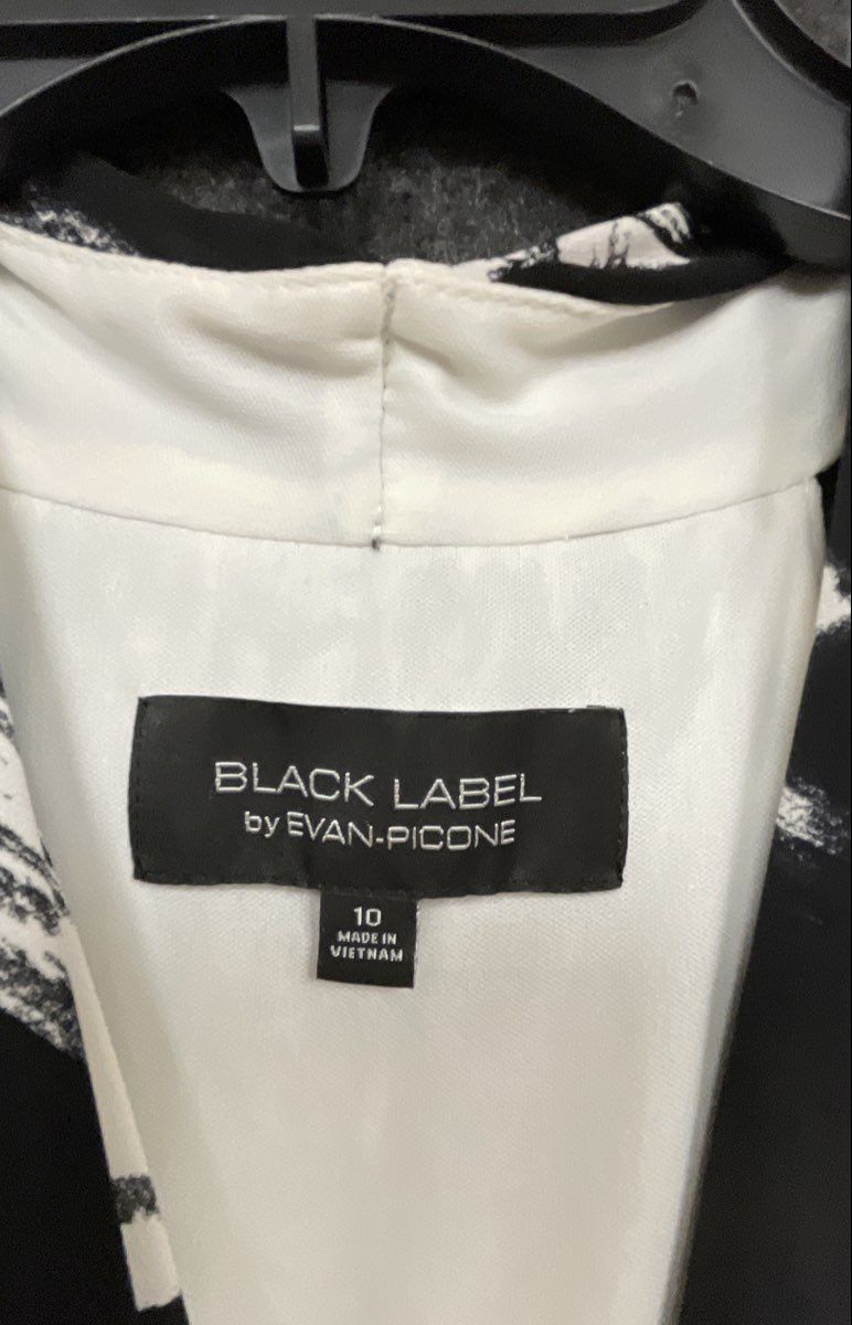Black Label by Evan-Picone Women's Black White Abstract Ruched Halter Dress 10