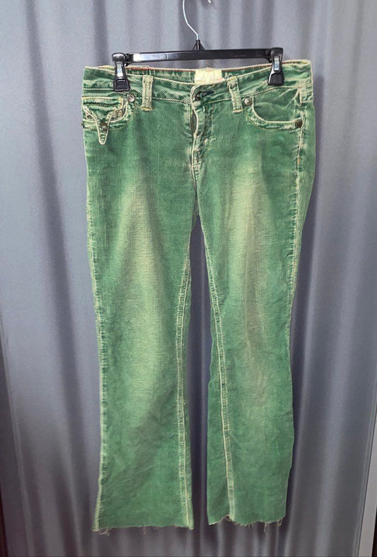 Marlow Women's Green Corduroy Distressed Bootcut Pants Vintage Y2K Size 27/5