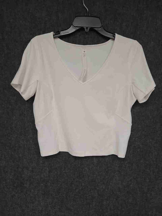Lululemon Women's Align V-Neck T-Shirt White Cropped Short Sleeve Sz 12