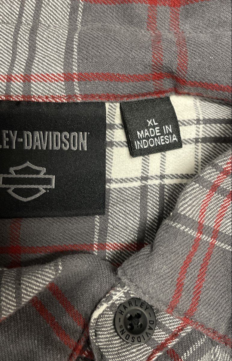 Harley-Davidson Men's Gray Plaid Long Sleeve Button Up Flannel Shirt Sz XL