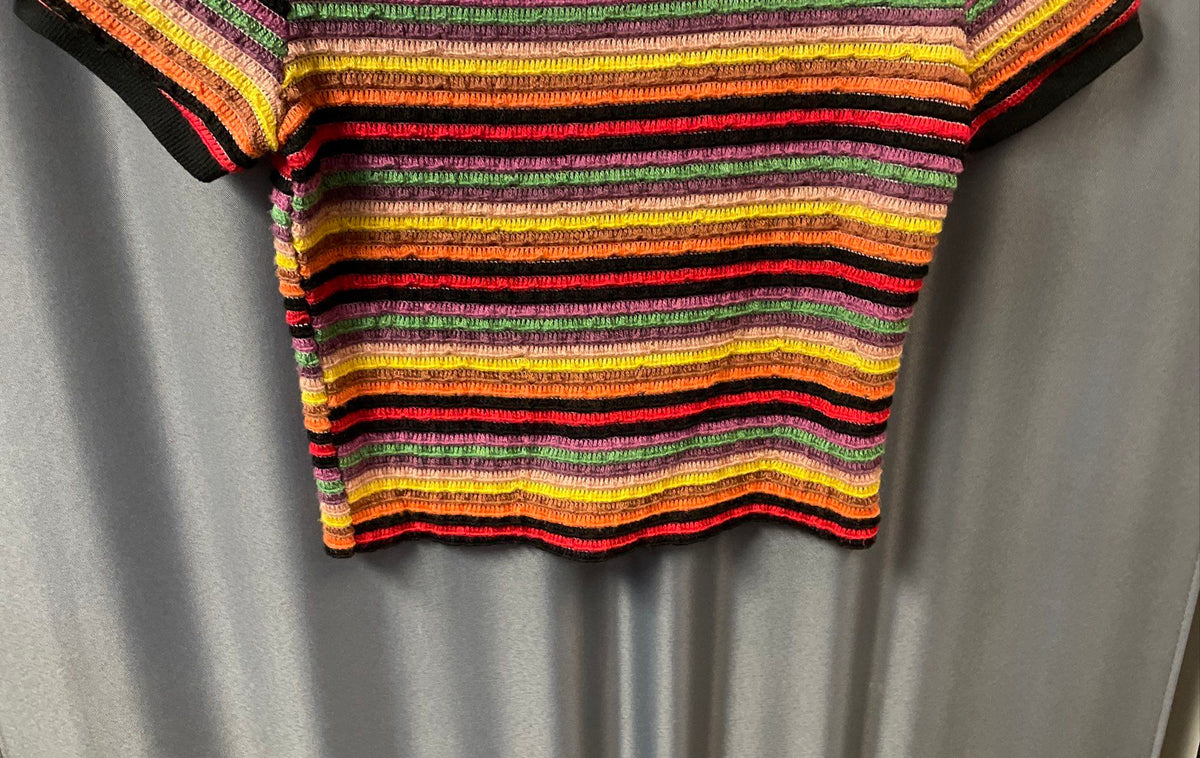 Zara Trafaluc Women's Multicolor Striped Short Sleeve Knit Crop Top Size M
