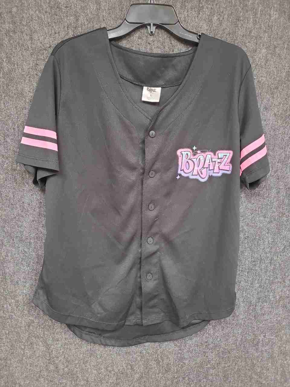 Bratz Women's Baseball Jersey Shirt Black Pink Passion for Fashion Graphic Sz L