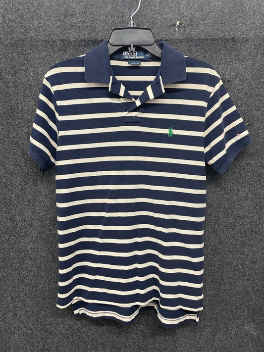 Polo Ralph Lauren Men's Polo Shirt Navy White Striped Custom Fit Sz M