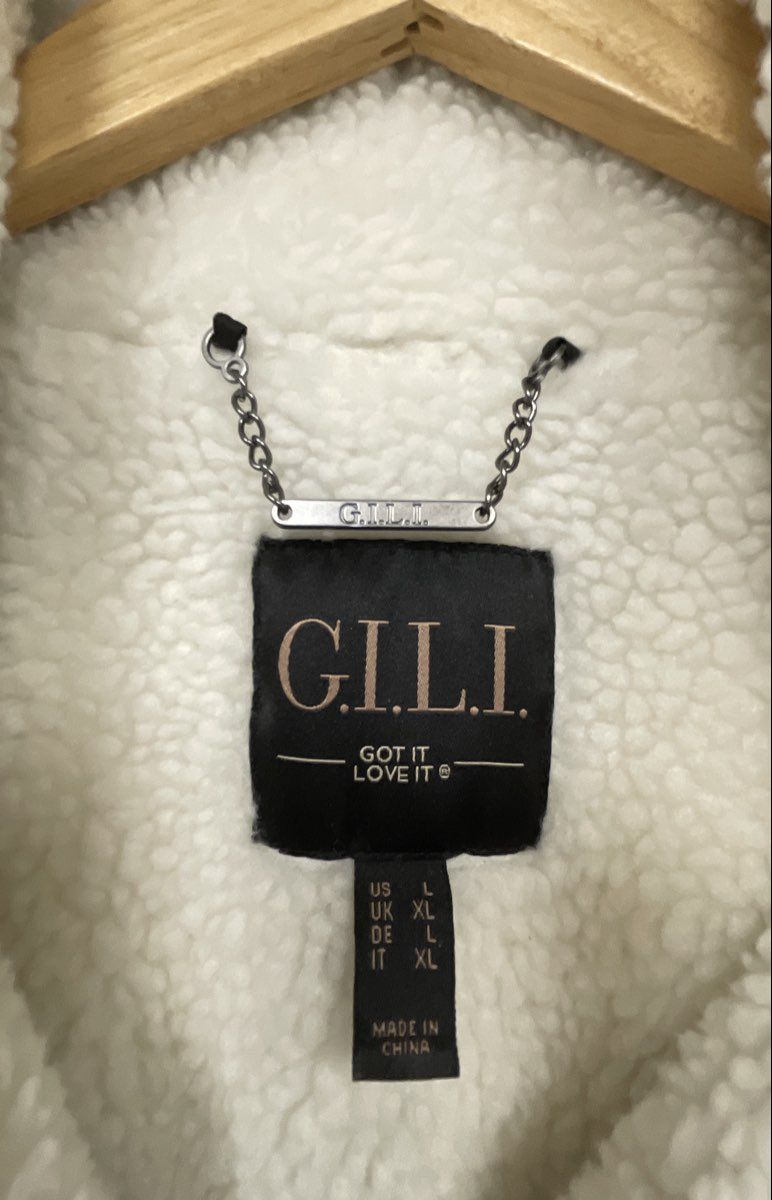 G.I.L.I. Women's Black Glossy Chevron Puffer Jacket Sherpa Lined Sz L