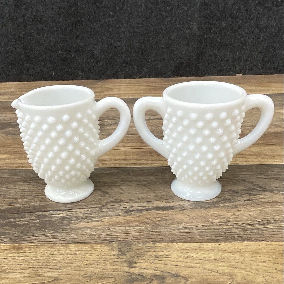 Vintage Fenton Hobnail Creamer & Sugar Milk Glass